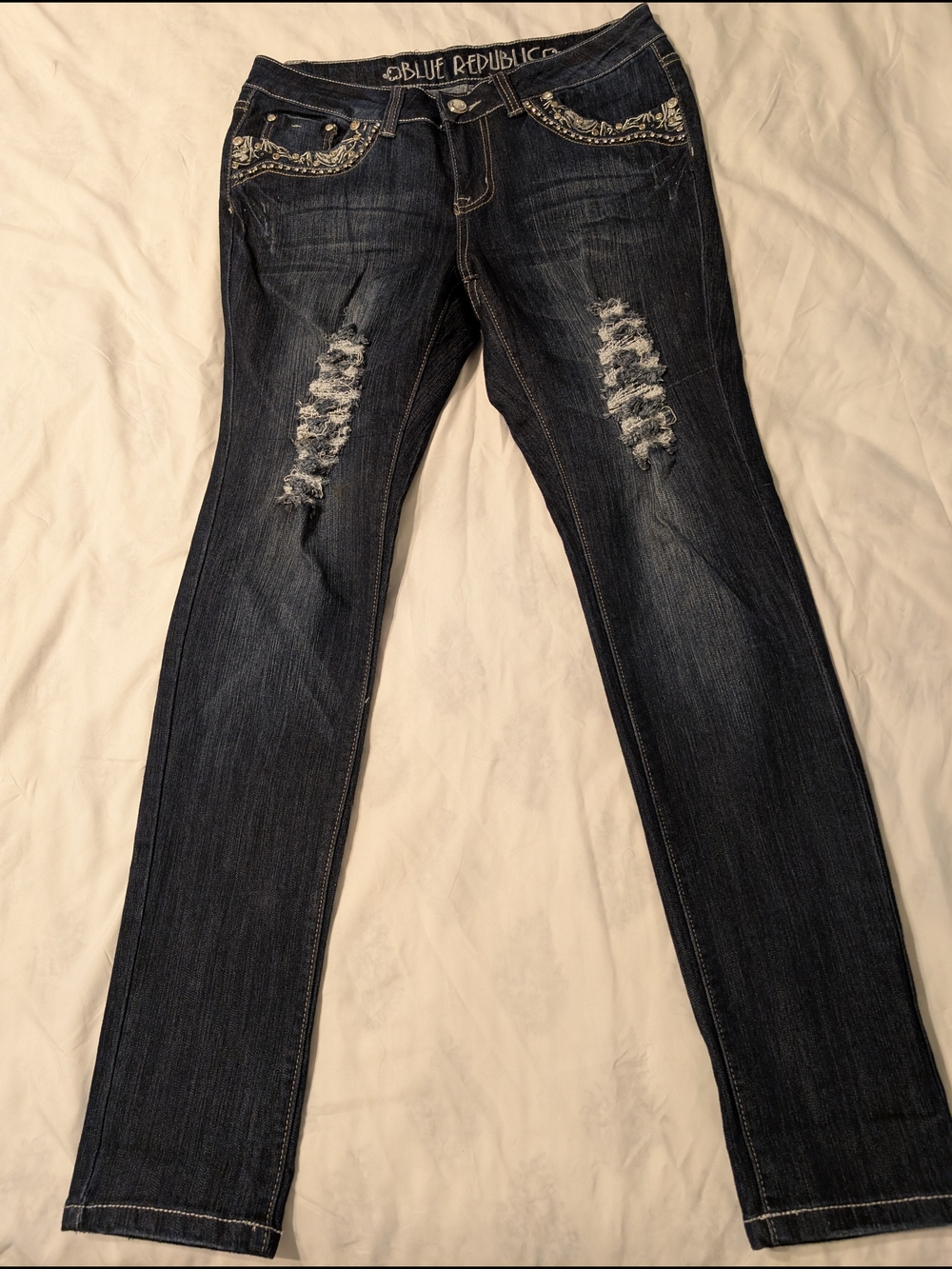 Women's Blue Republic Dark Straight Jeans Size 13 Grunge Y2K Streetwear